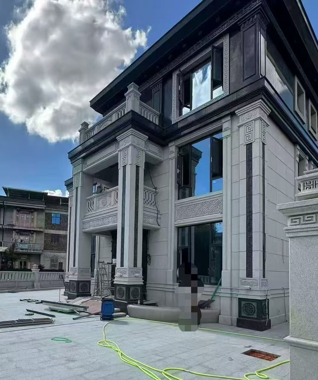 中山 别墅干挂，芝麻白与芝麻黑完美配合