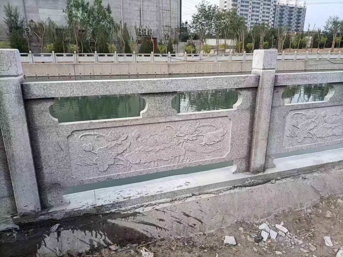 中山 芙蓉白大花桥梁、河道，石材栏杆、围栏、护栏